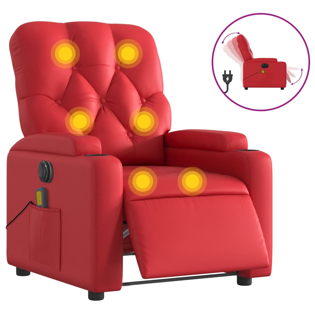 Fauteuil de massage inclinable électrique rouge similicuir Fauteuils vidaXL   