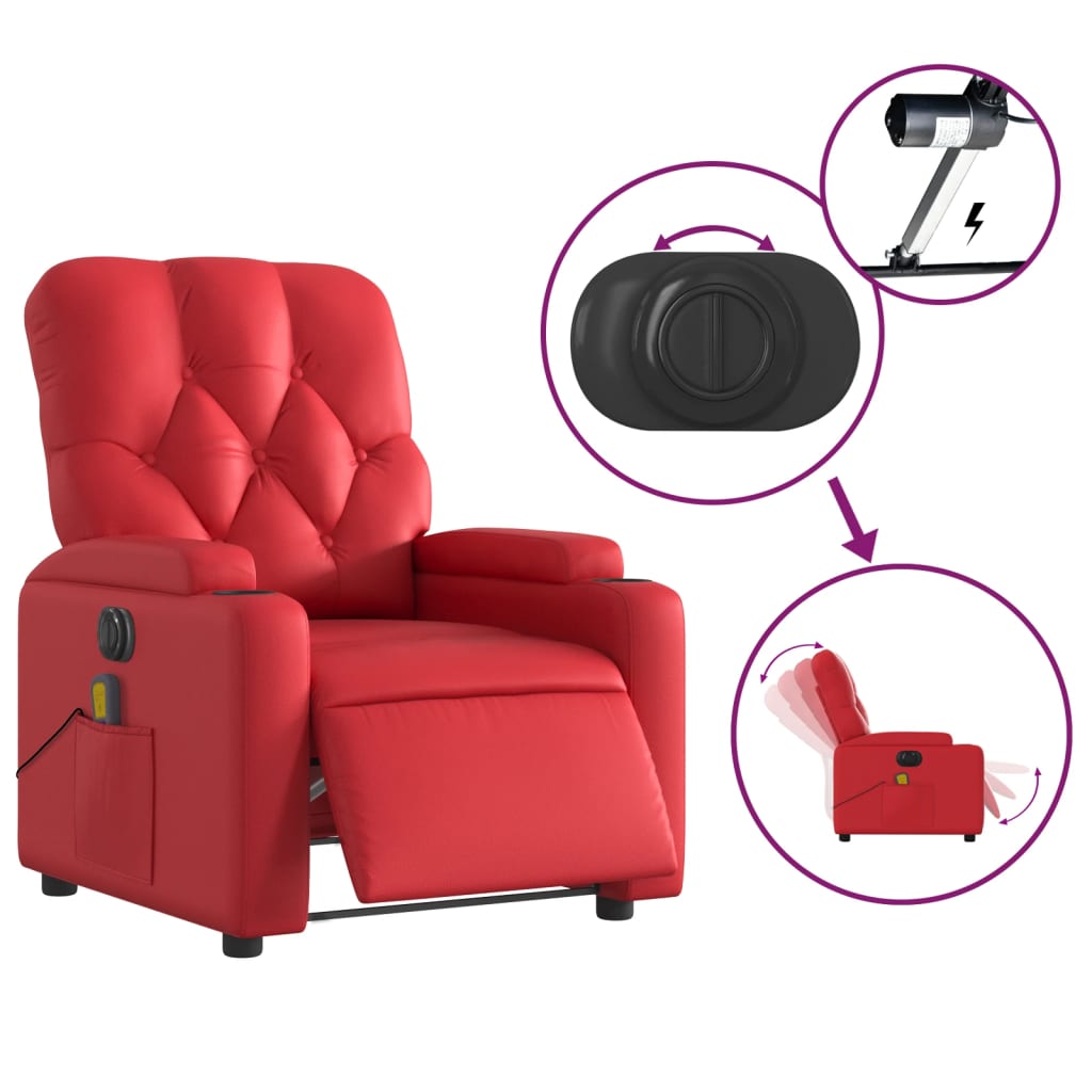 Fauteuil de massage inclinable électrique rouge similicuir Fauteuils vidaXL   