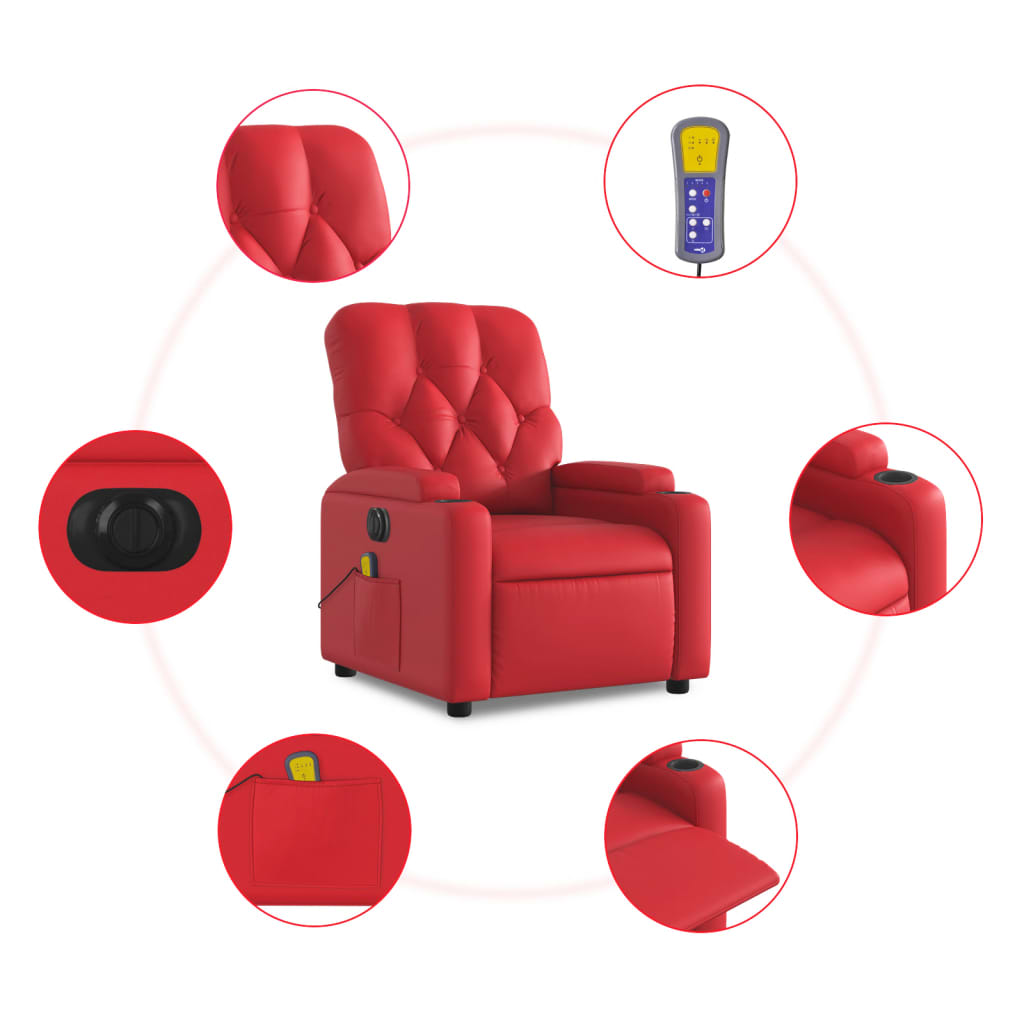 Fauteuil de massage inclinable électrique rouge similicuir Fauteuils vidaXL   