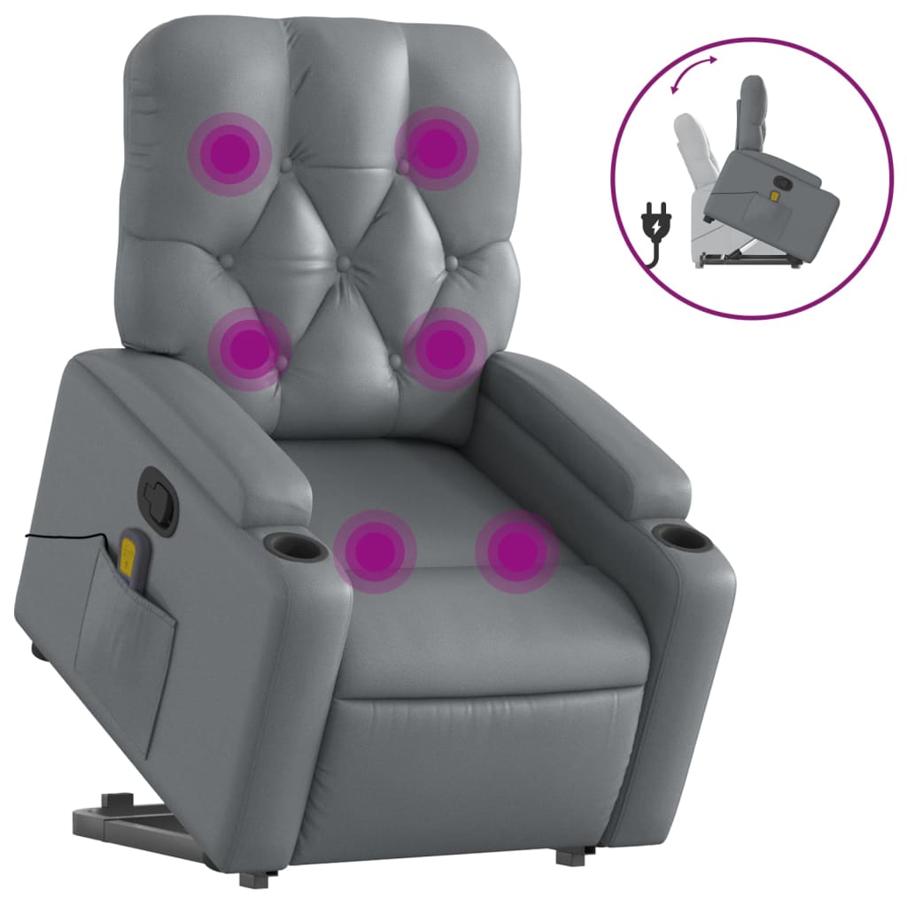 Fauteuil inclinable de massage Gris Similicuir Fauteuils vidaXL   