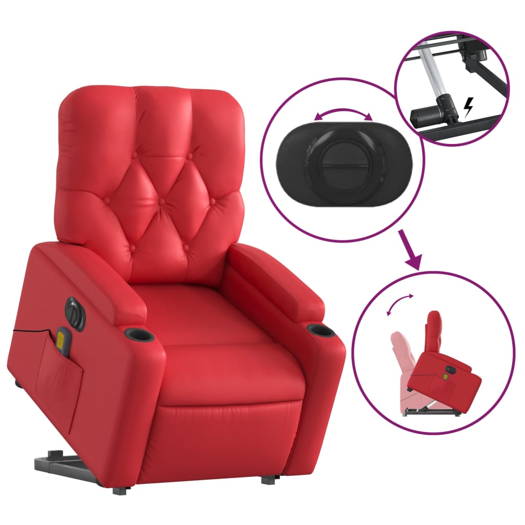 Fauteuil inclinable de massage électrique rouge similicuir Fauteuils vidaXL   