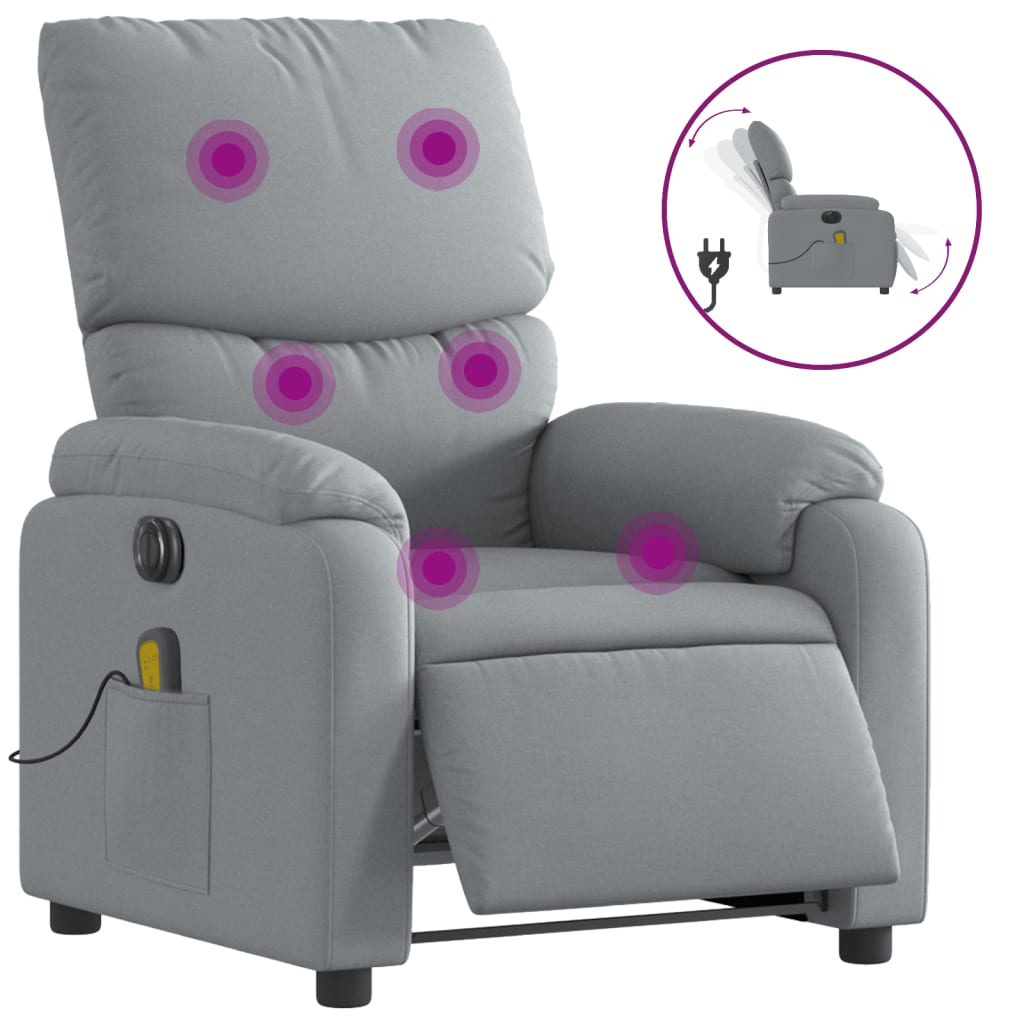 Fauteuil de massage inclinable électrique gris clair tissu Fauteuils vidaXL   