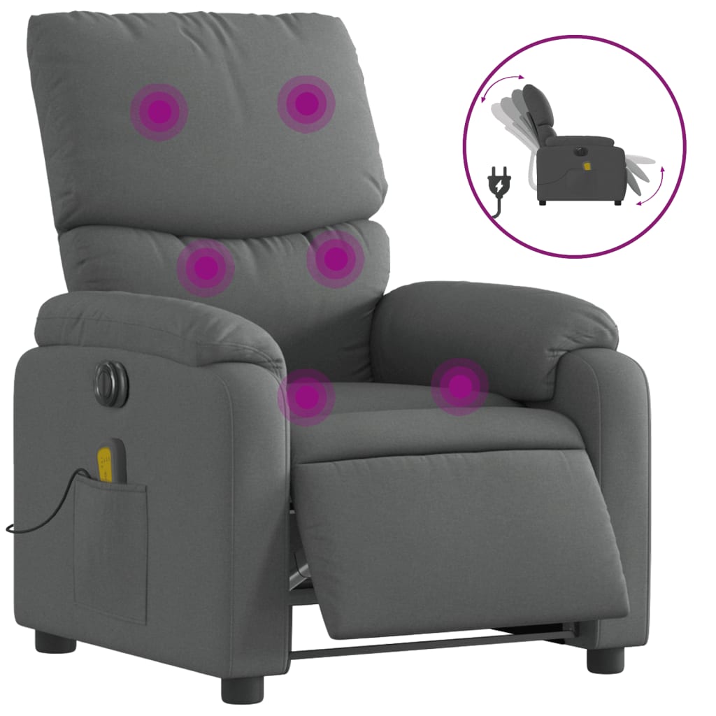 Fauteuil inclinable de massage électrique gris foncé tissu Fauteuils vidaXL   