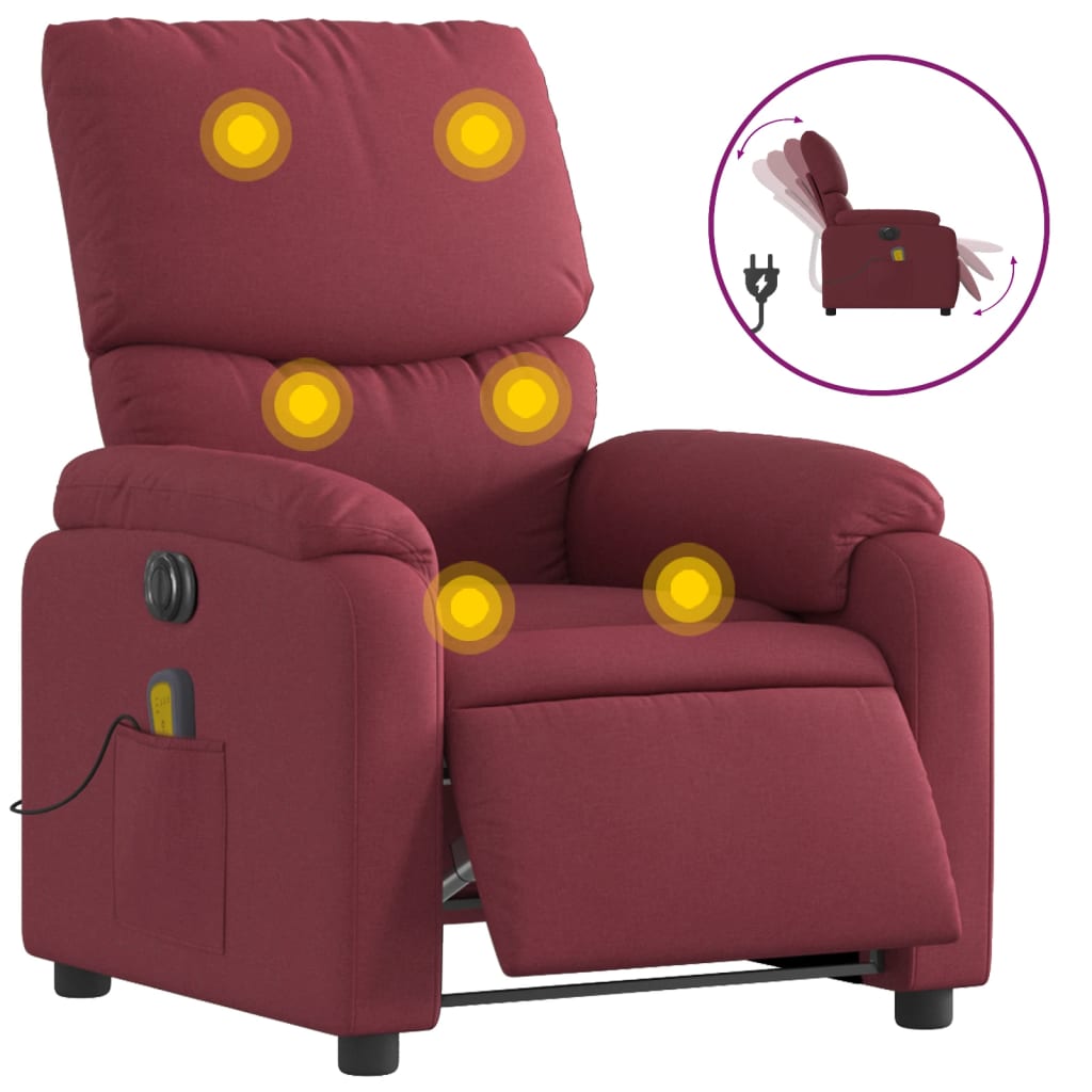 Fauteuil de massage inclinable électrique Rouge bordeaux Tissu Fauteuils vidaXL   