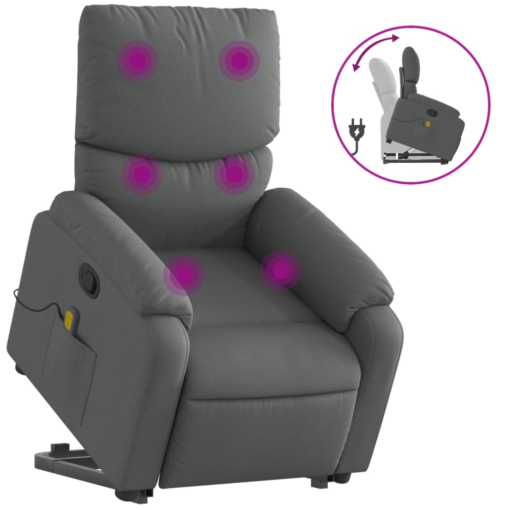 Fauteuil de massage inclinable Gris foncé Tissu Fauteuils vidaXL   