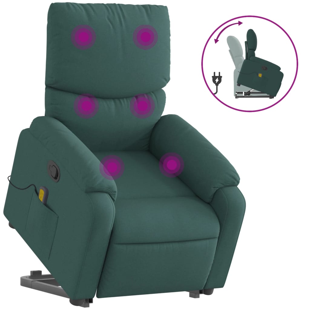 Fauteuil inclinable de massage Vert foncé Tissu Fauteuils vidaXL   