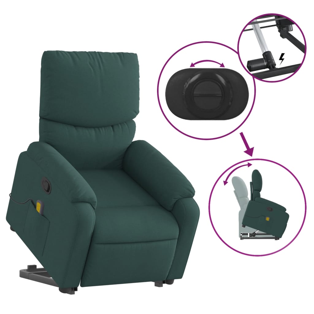 Fauteuil inclinable de massage Vert foncé Tissu Fauteuils vidaXL   