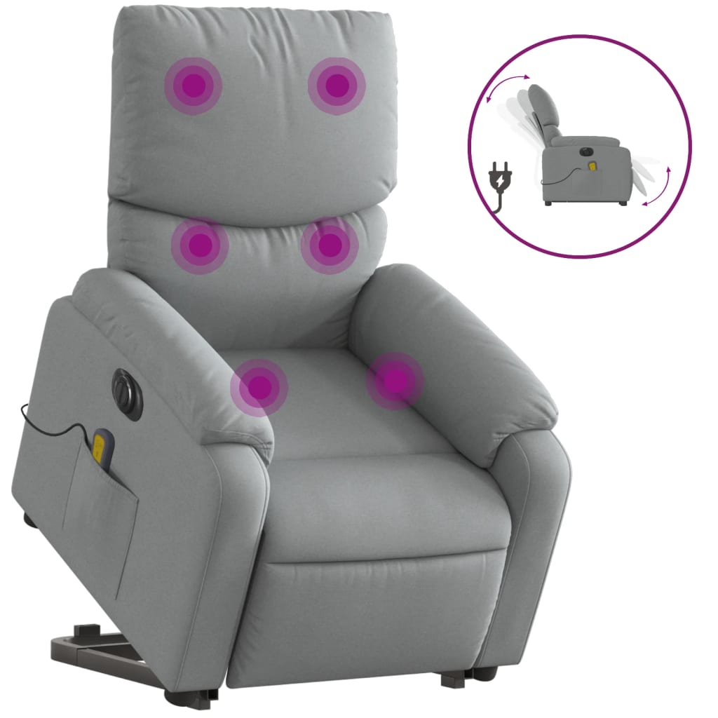 Fauteuil inclinable de massage électrique Gris clair Tissu Fauteuils vidaXL   