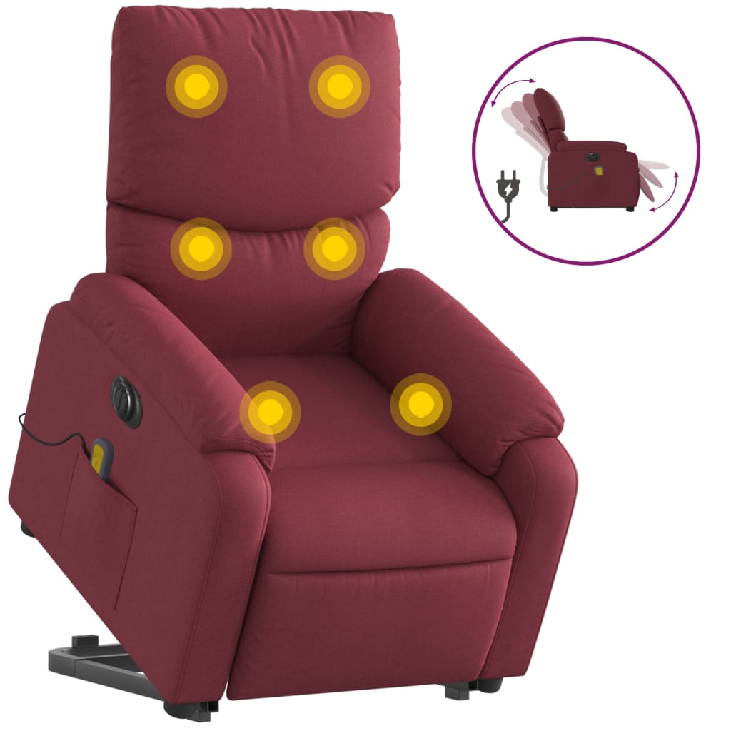 Fauteuil inclinable de massage électrique Rouge bordeaux Tissu Fauteuils vidaXL   