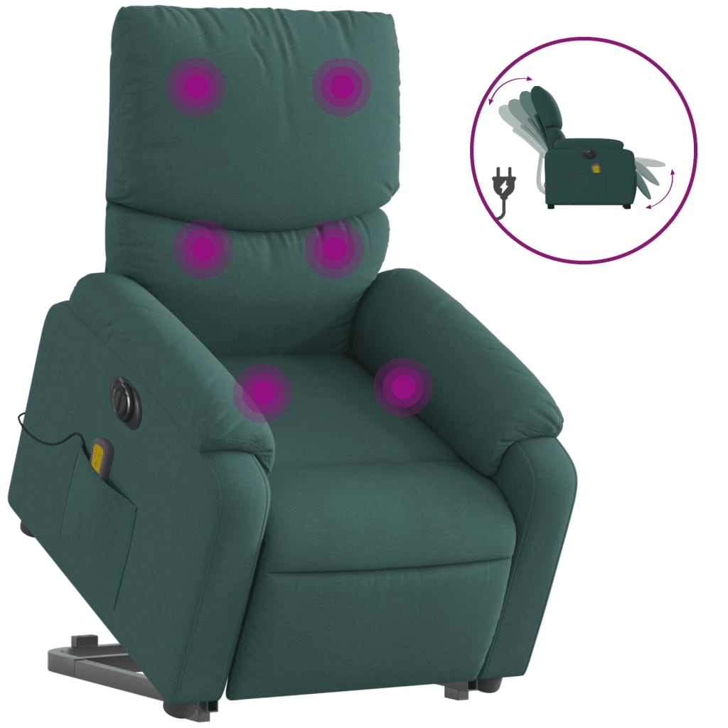 Fauteuil inclinable de massage électrique Vert foncé Tissu Fauteuils vidaXL   