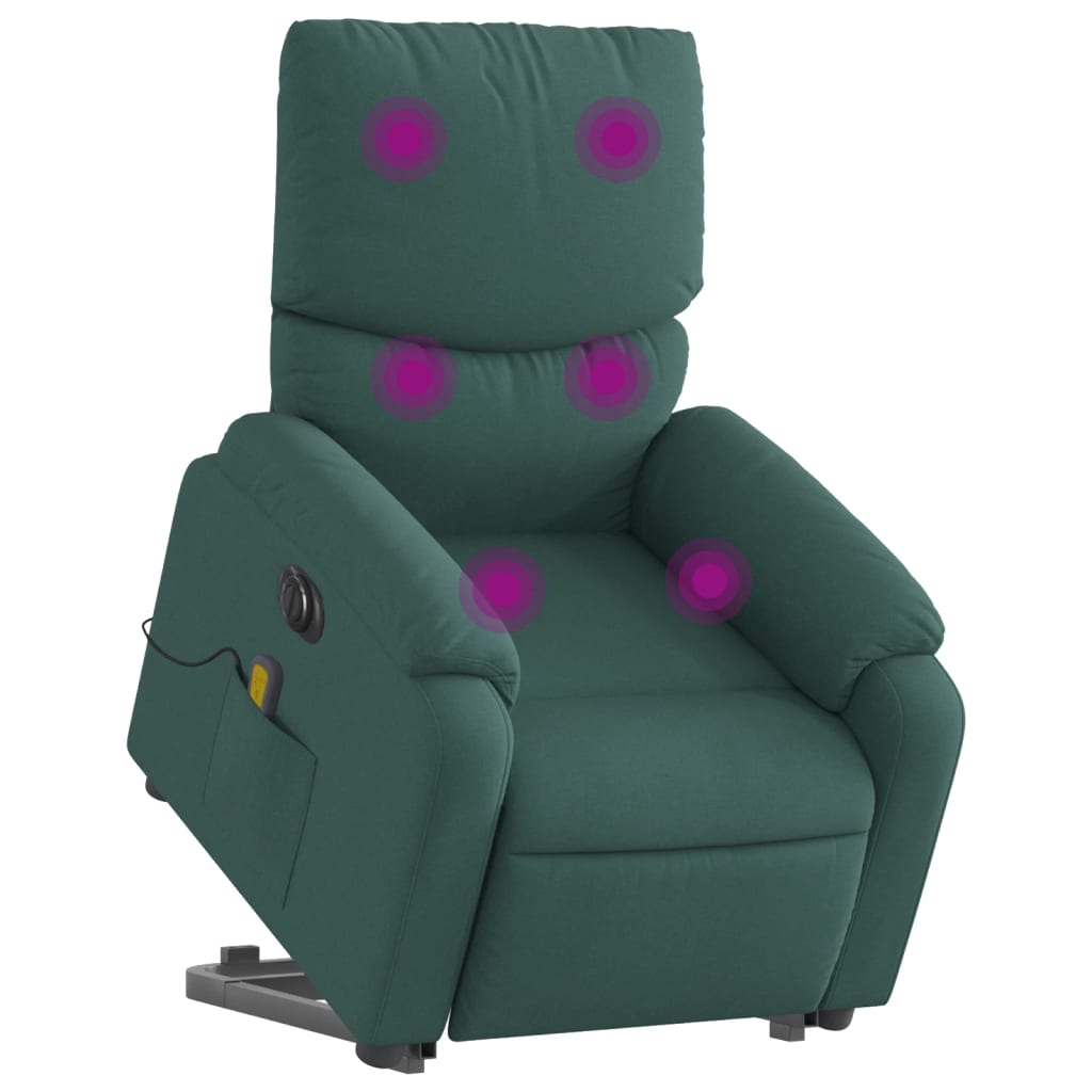 Fauteuil inclinable de massage électrique Vert foncé Tissu Fauteuils vidaXL   