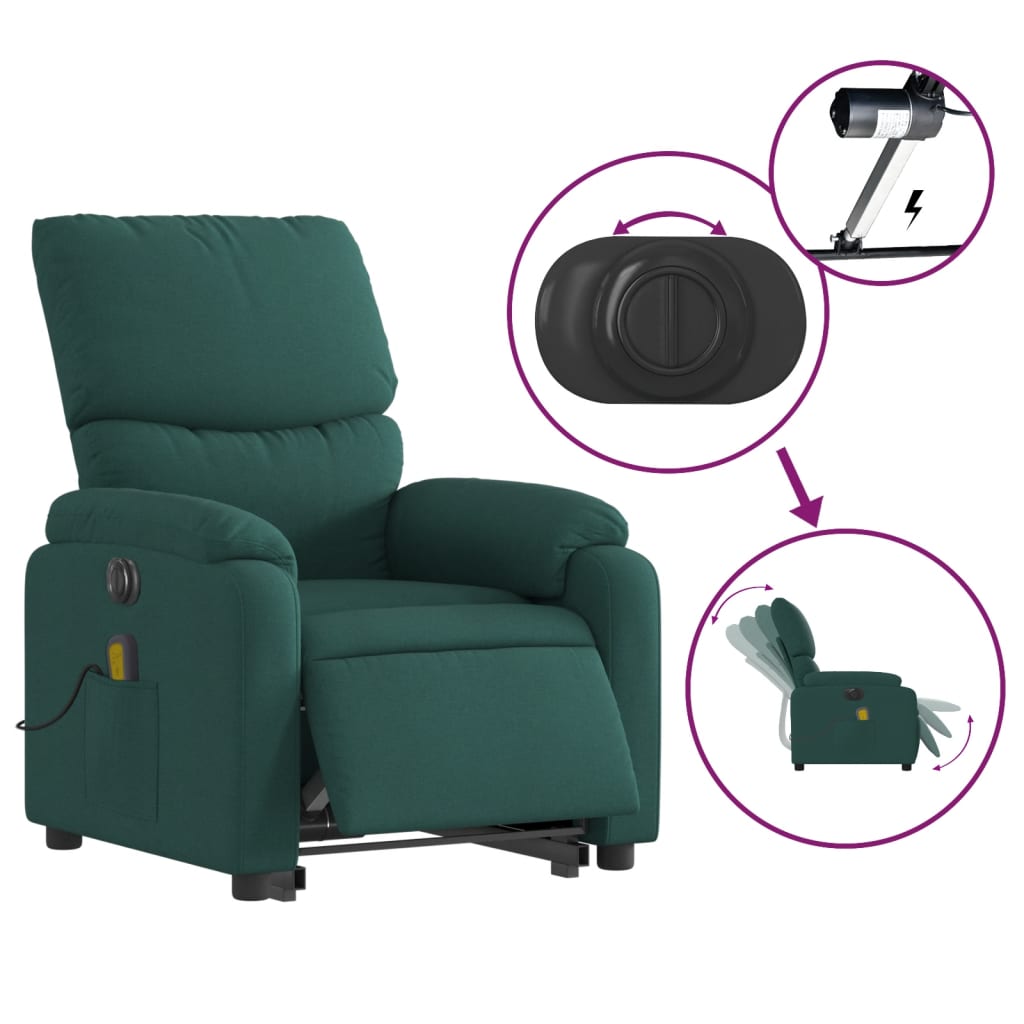 Fauteuil inclinable de massage électrique Vert foncé Tissu Fauteuils vidaXL   