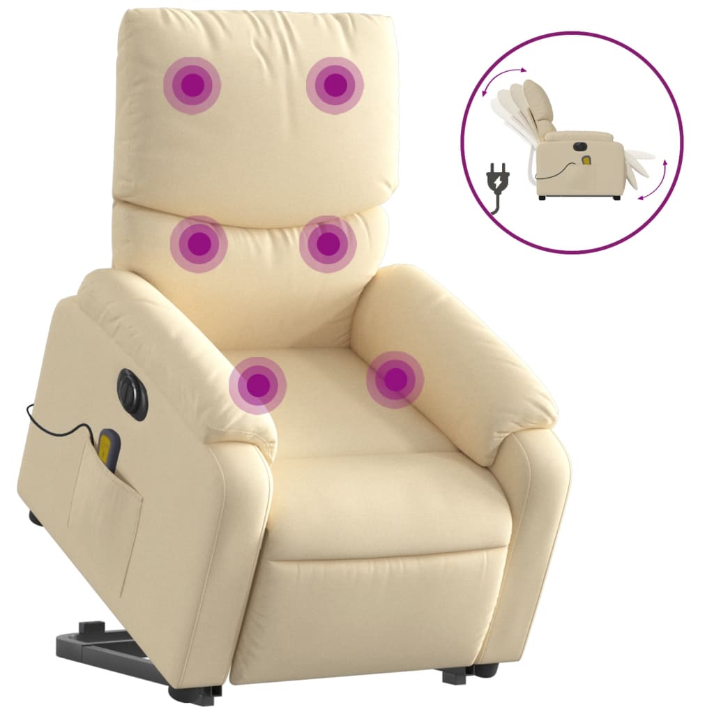 Fauteuil inclinable de massage électrique Crème Tissu Fauteuils vidaXL   