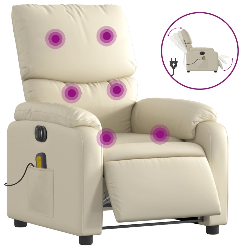 Fauteuil de massage inclinable électrique crème similicuir Fauteuils vidaXL   