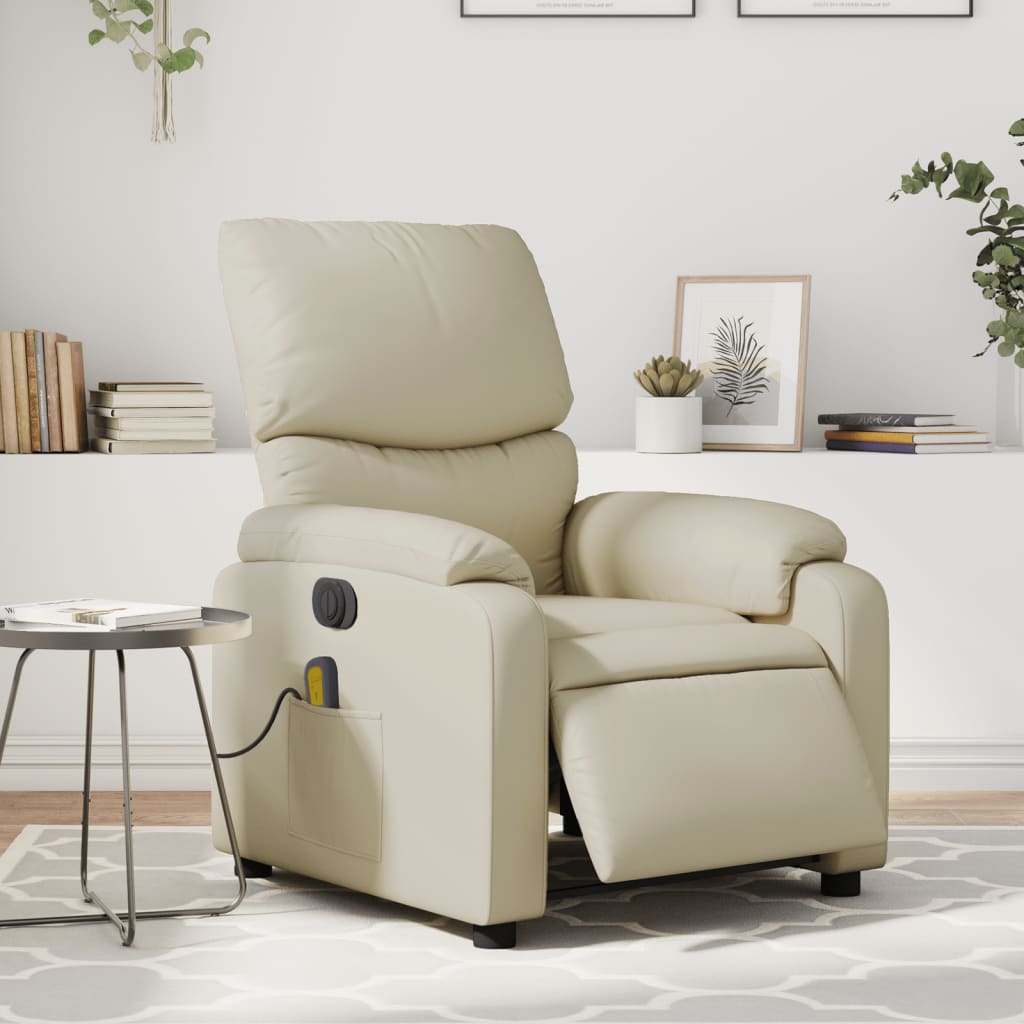 Fauteuil de massage inclinable électrique crème similicuir Fauteuils vidaXL   