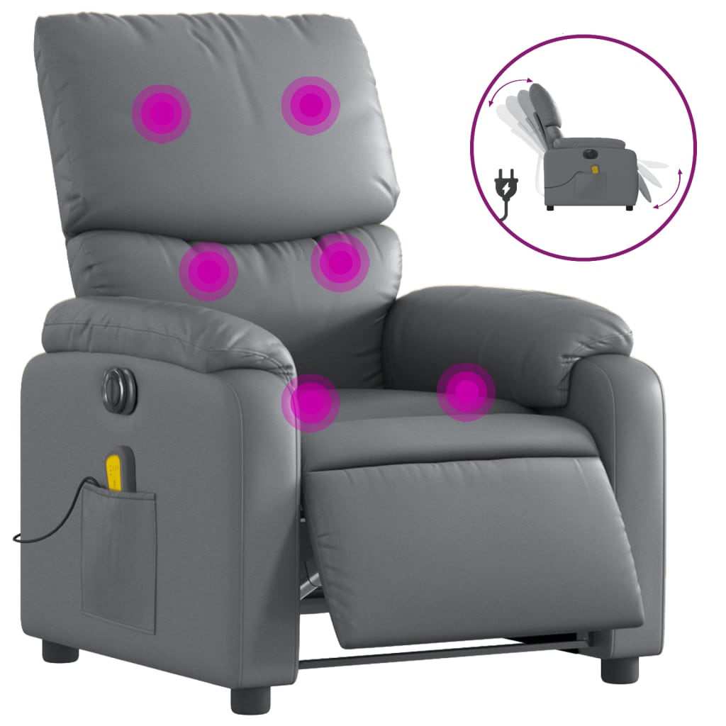 Fauteuil de massage inclinable électrique gris similicuir Fauteuils vidaXL   