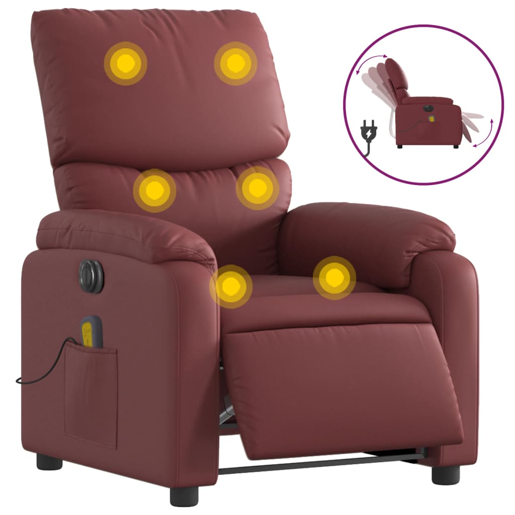 Fauteuil de massage inclinable électrique rouge bordeaux Fauteuils vidaXL   