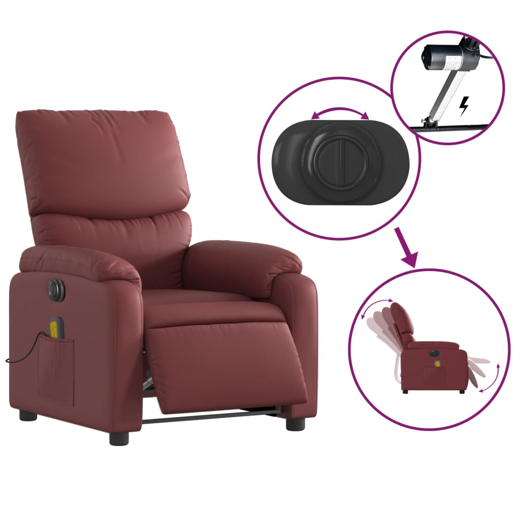 Fauteuil de massage inclinable électrique rouge bordeaux Fauteuils vidaXL   