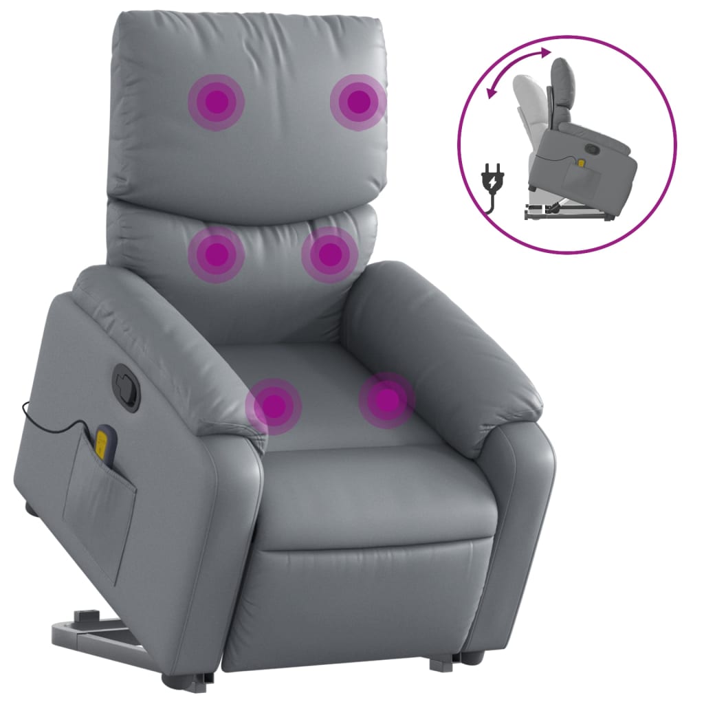 Fauteuil inclinable de massage Gris Similicuir Fauteuils vidaXL   