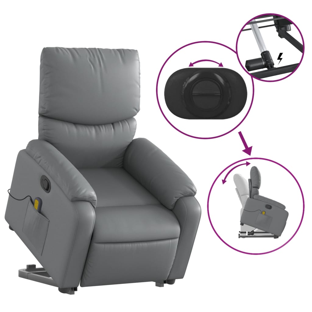 Fauteuil inclinable de massage Gris Similicuir Fauteuils vidaXL   