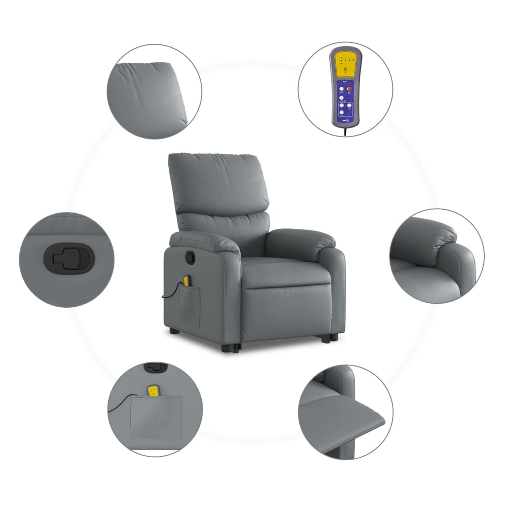 Fauteuil inclinable de massage Gris Similicuir Fauteuils vidaXL   