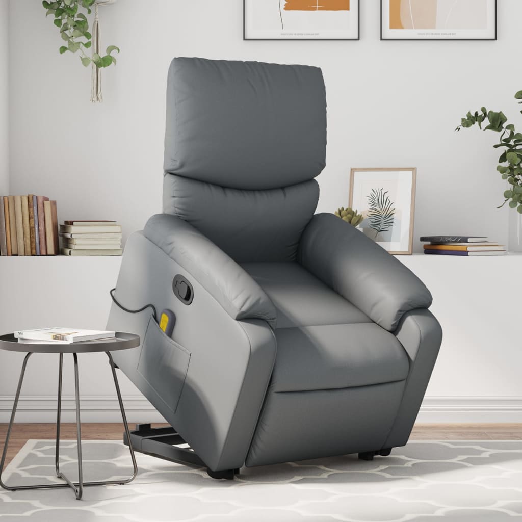 Fauteuil inclinable de massage Gris Similicuir Fauteuils vidaXL   