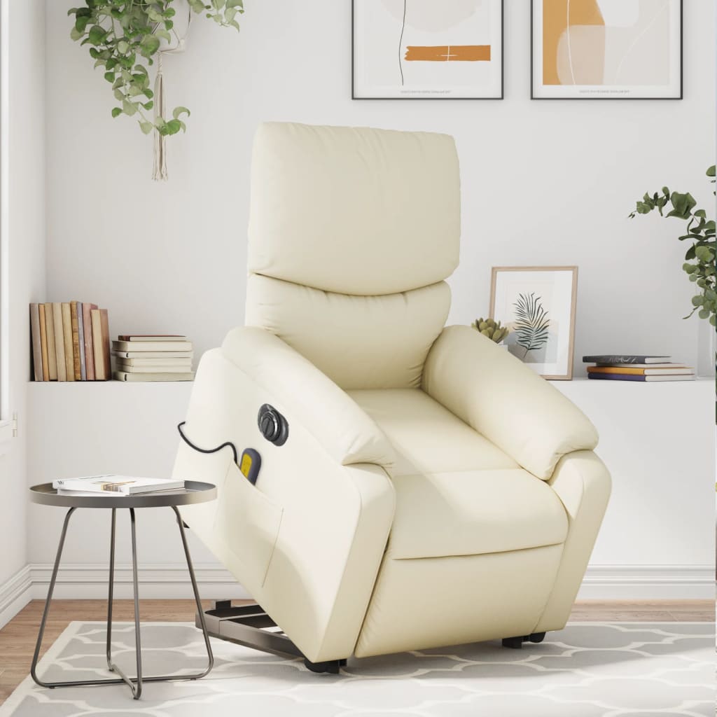 Fauteuil inclinable de massage électrique crème similicuir Fauteuils vidaXL   