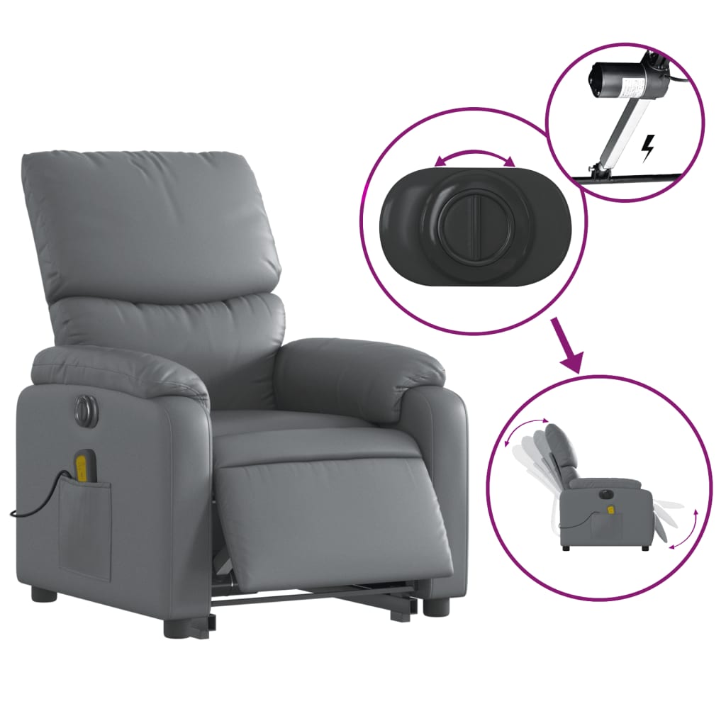 Fauteuil inclinable de massage électrique gris similicuir Fauteuils vidaXL   