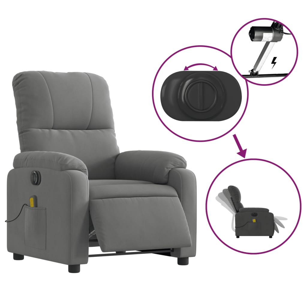 Fauteuil inclinable de massage électrique gris foncé Fauteuils vidaXL   