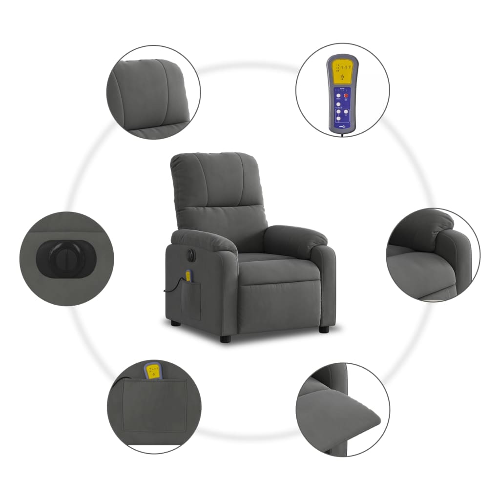 Fauteuil inclinable de massage électrique gris foncé Fauteuils vidaXL   