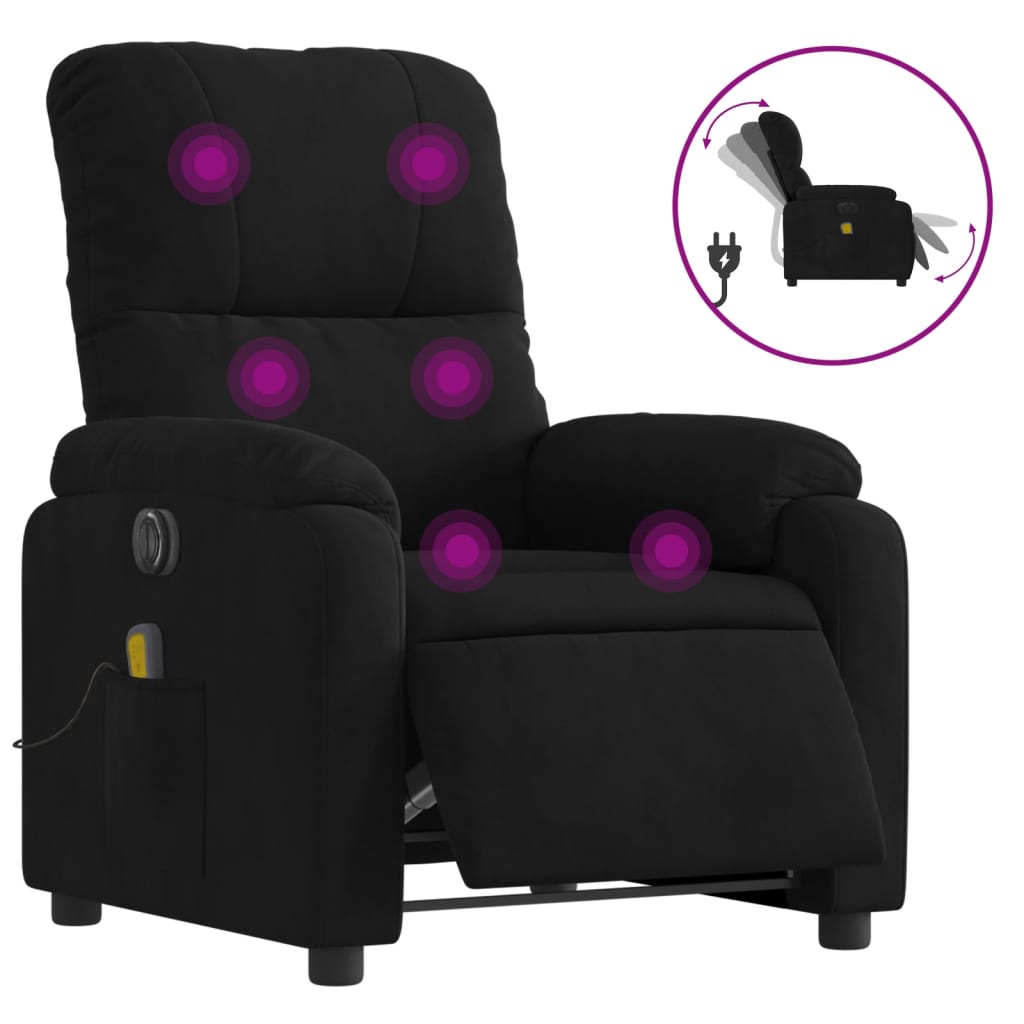 Fauteuil inclinable de massage électrique noir tissu microfibre Fauteuils vidaXL   