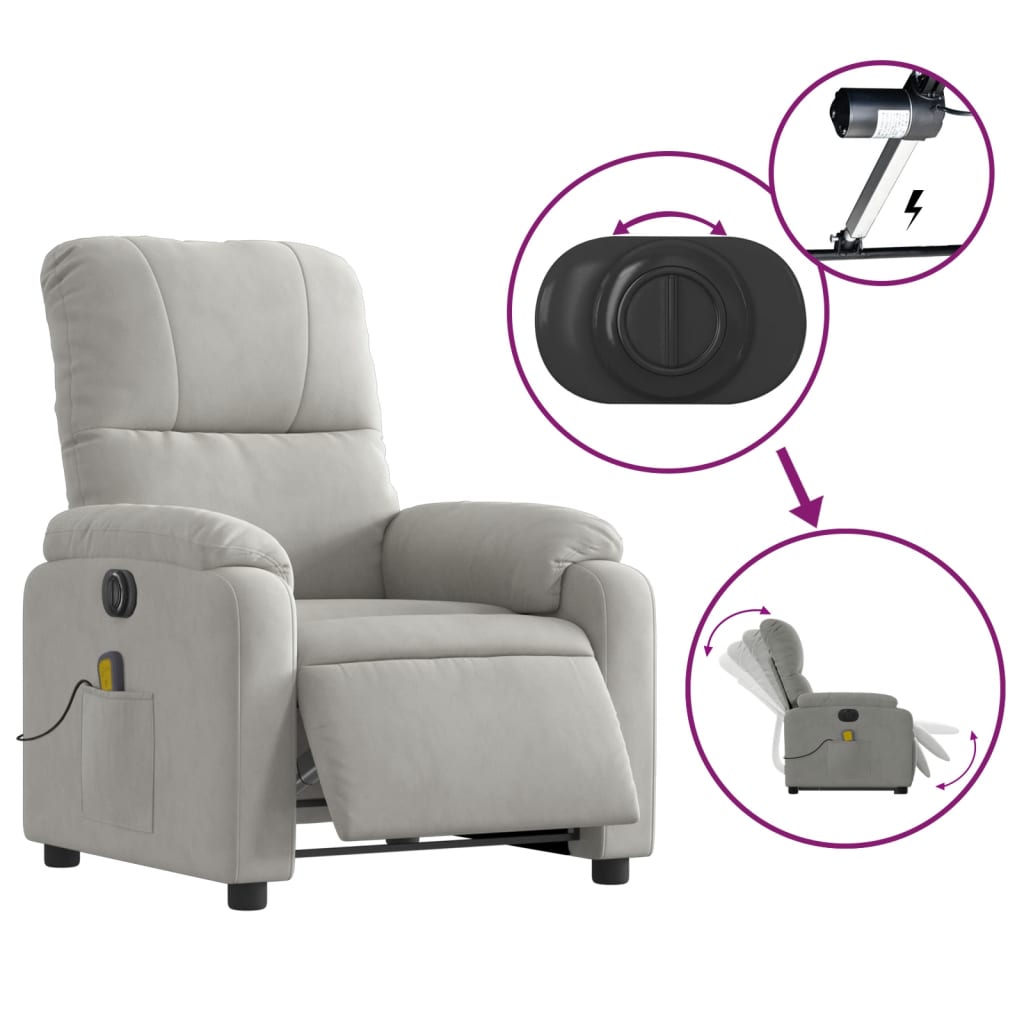 Fauteuil inclinable de massage électrique gris clair Fauteuils vidaXL   