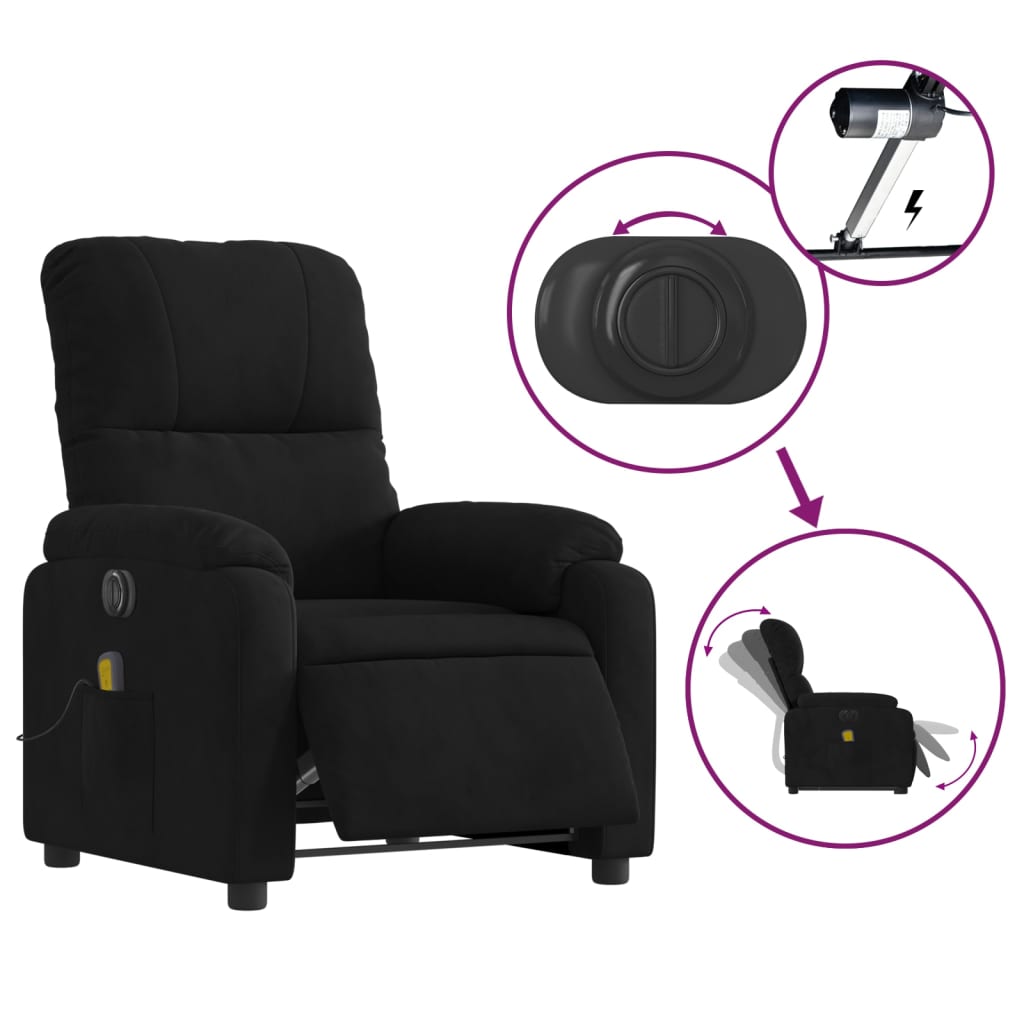 Fauteuil inclinable de massage électrique noir tissu microfibre Fauteuils vidaXL   