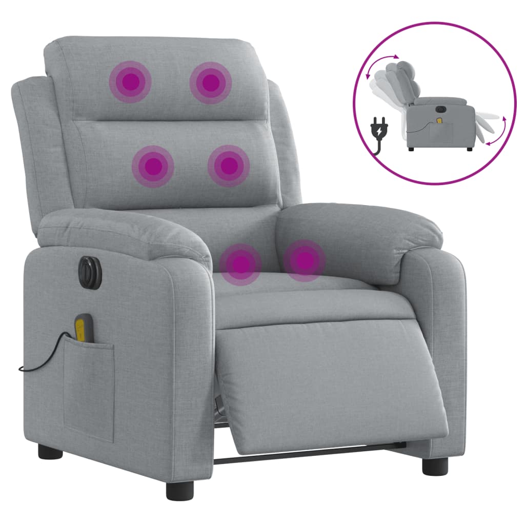 Fauteuil de massage inclinable électrique gris clair tissu Fauteuils vidaXL   