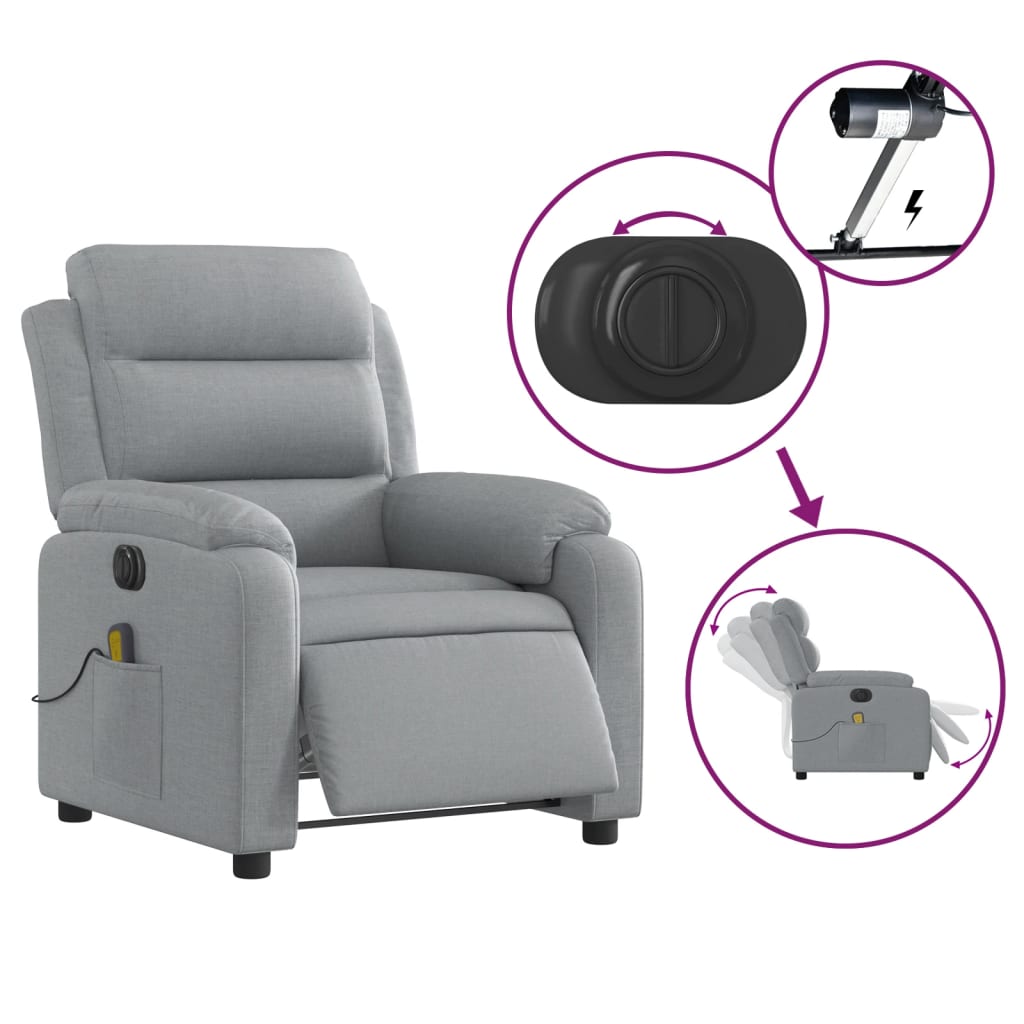 Fauteuil de massage inclinable électrique gris clair tissu Fauteuils vidaXL   