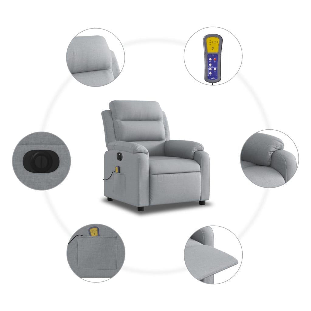 Fauteuil de massage inclinable électrique gris clair tissu Fauteuils vidaXL   