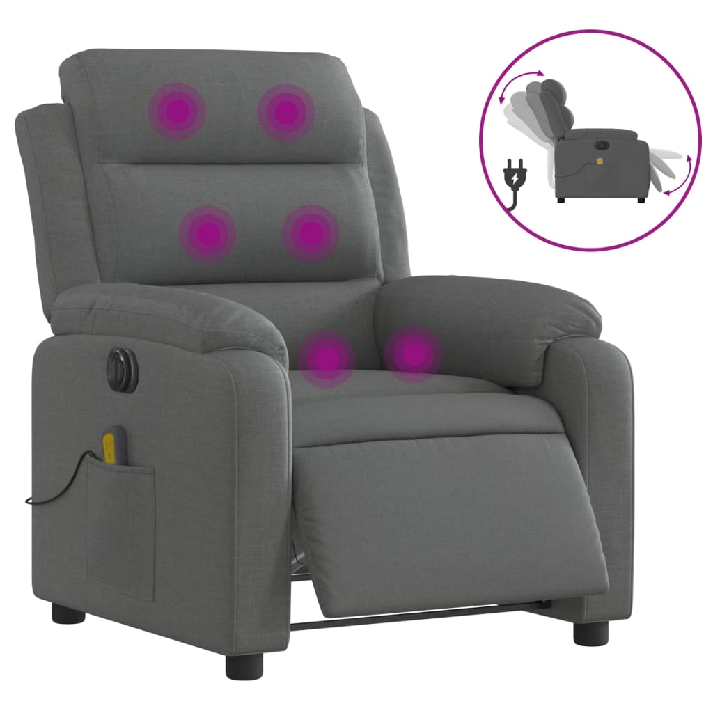 Fauteuil inclinable de massage électrique gris foncé tissu Fauteuils vidaXL   