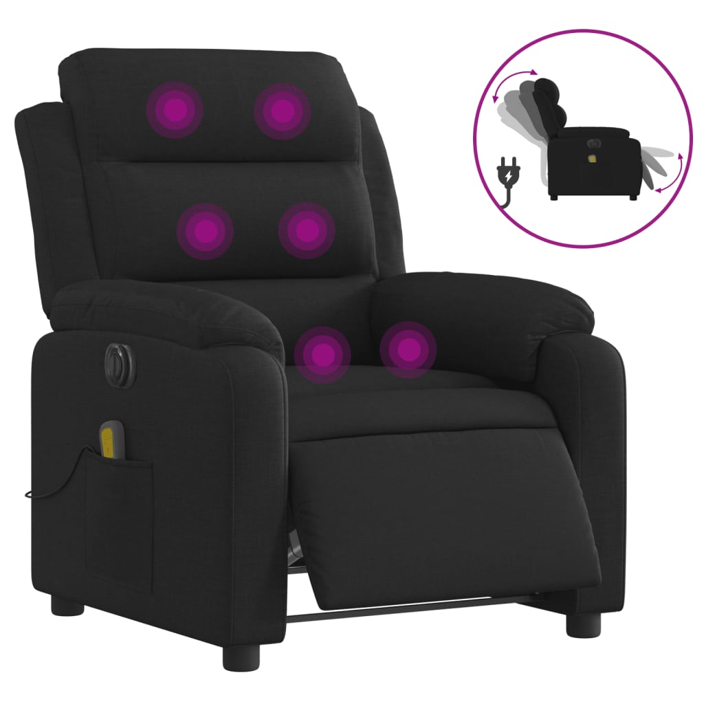 Fauteuil de massage inclinable électrique Noir Tissu Fauteuils vidaXL   