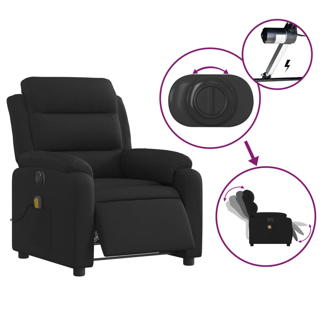 Fauteuil de massage inclinable électrique Noir Tissu Fauteuils vidaXL   