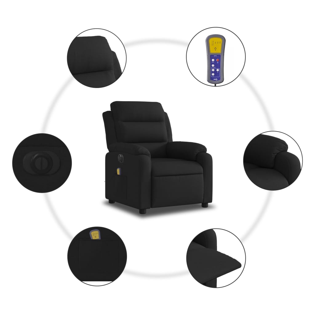 Fauteuil de massage inclinable électrique Noir Tissu Fauteuils vidaXL   