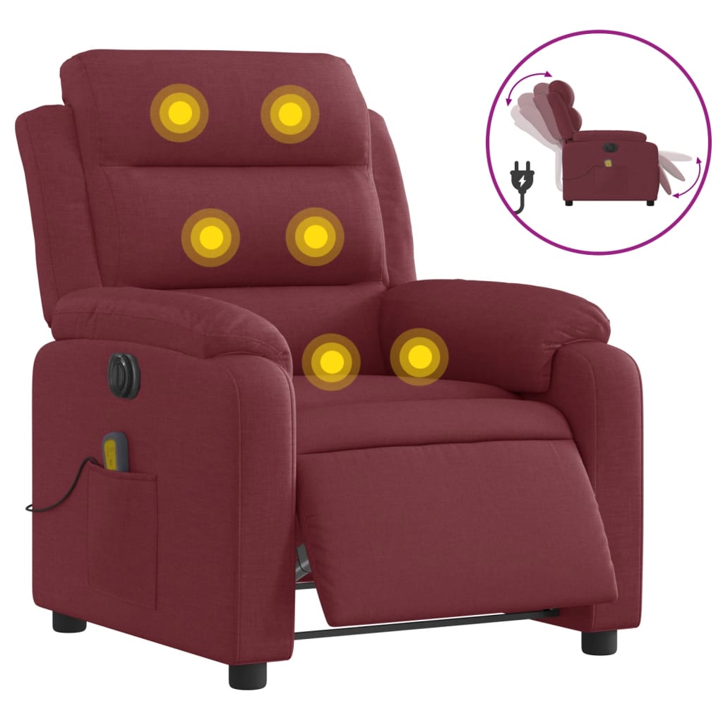 Fauteuil de massage inclinable électrique Rouge bordeaux Tissu Fauteuils vidaXL   