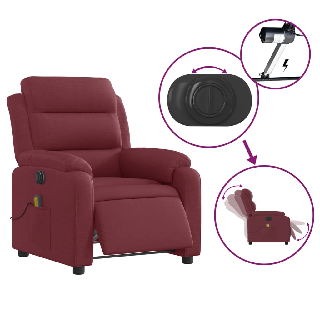 Fauteuil de massage inclinable électrique Rouge bordeaux Tissu Fauteuils vidaXL   