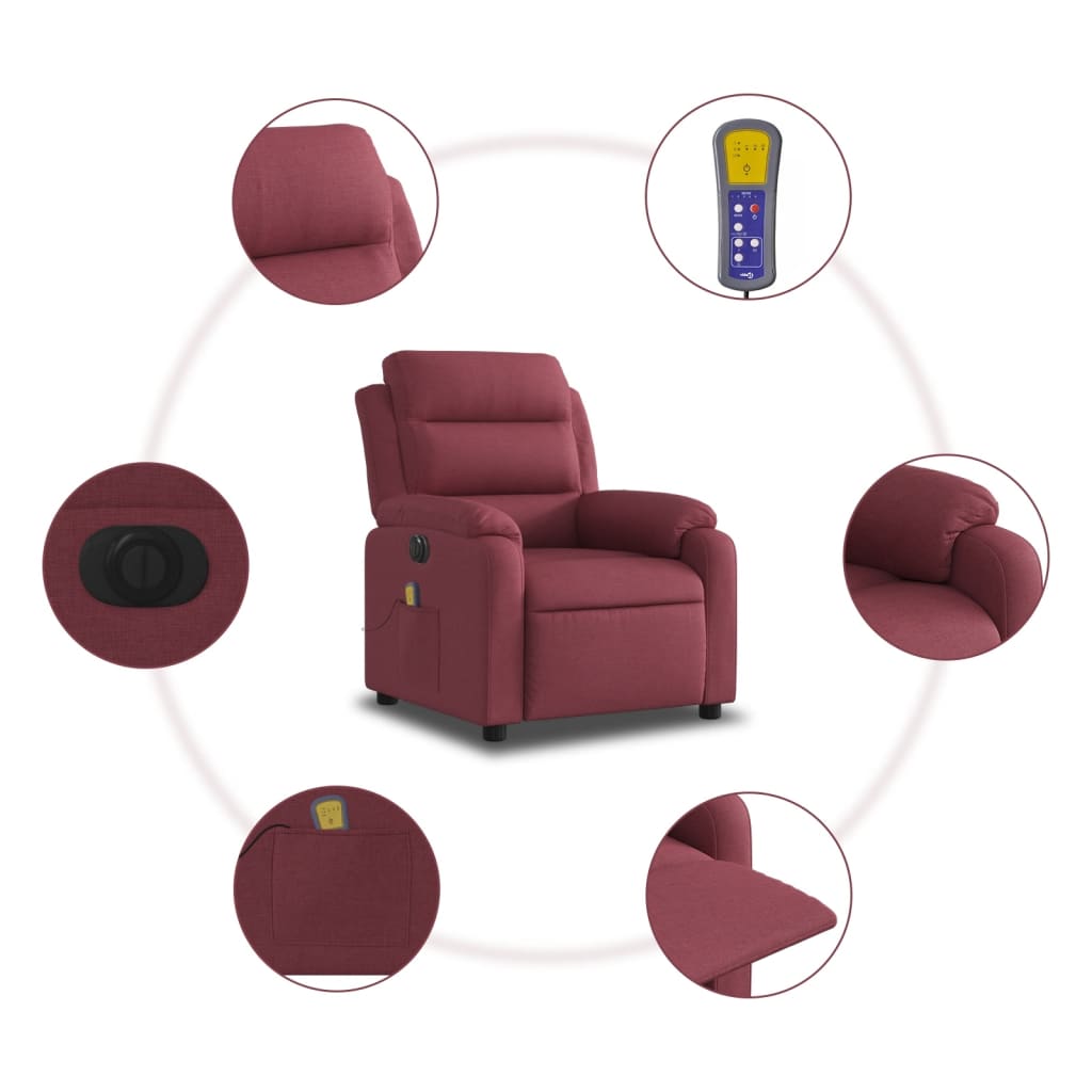 Fauteuil de massage inclinable électrique Rouge bordeaux Tissu Fauteuils vidaXL   