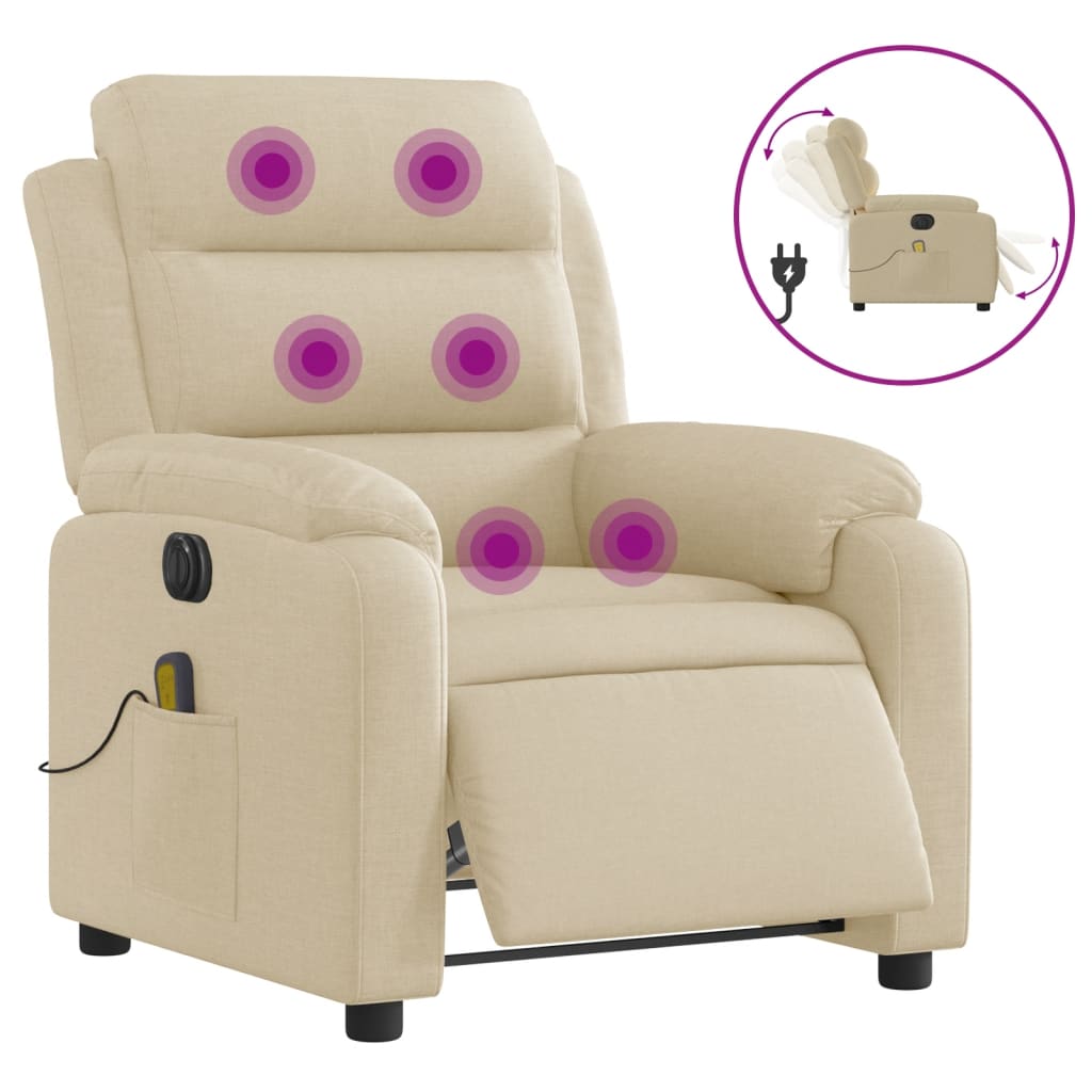 Fauteuil inclinable de massage électrique crème tissu Fauteuils vidaXL   