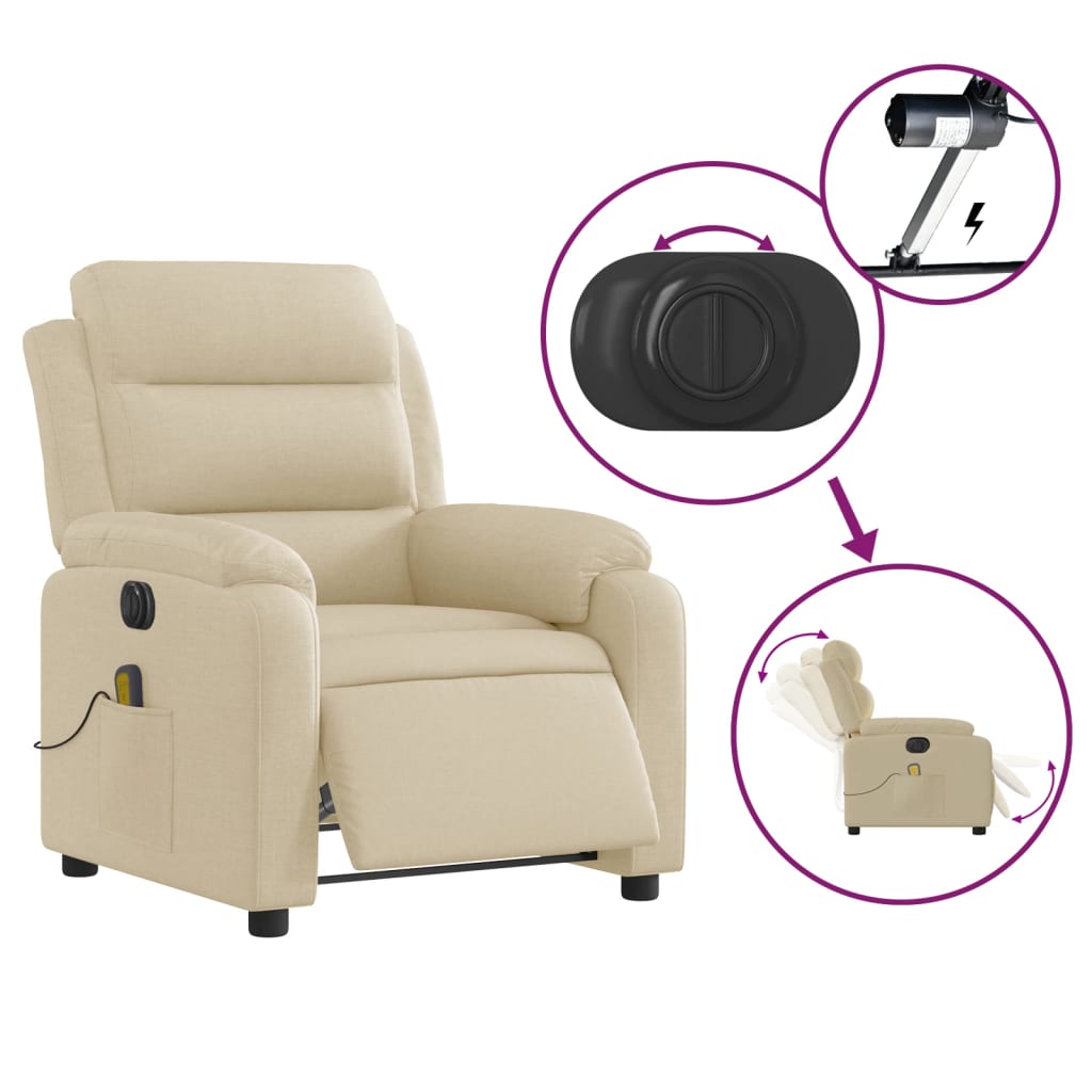 Fauteuil inclinable de massage électrique crème tissu Fauteuils vidaXL   