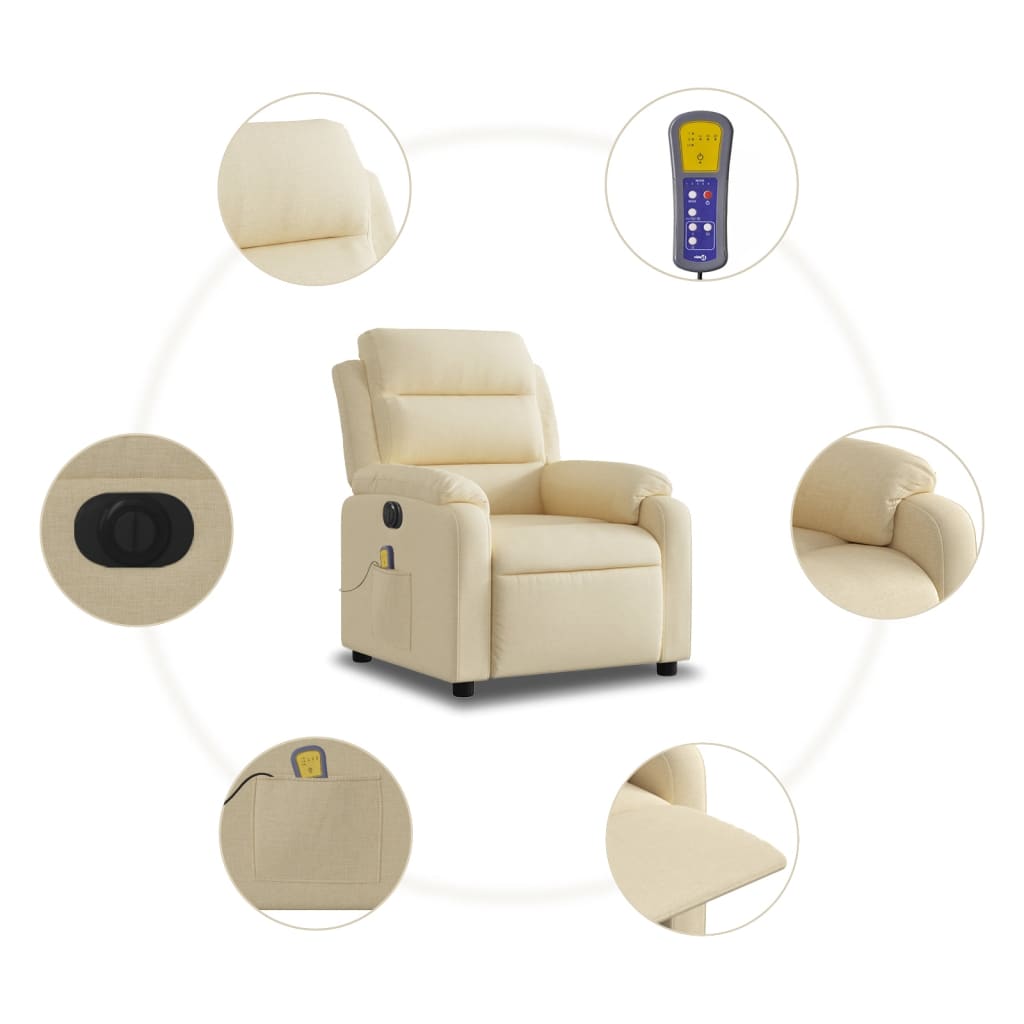 Fauteuil inclinable de massage électrique crème tissu Fauteuils vidaXL   