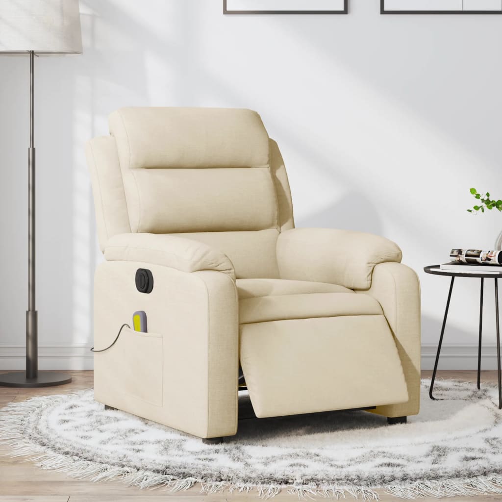 Fauteuil inclinable de massage électrique crème tissu Fauteuils vidaXL   