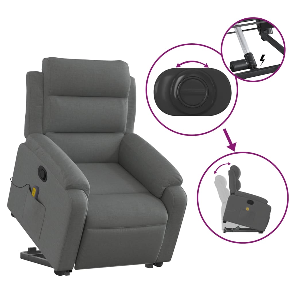 Fauteuil de massage inclinable Gris foncé Tissu Fauteuils vidaXL   