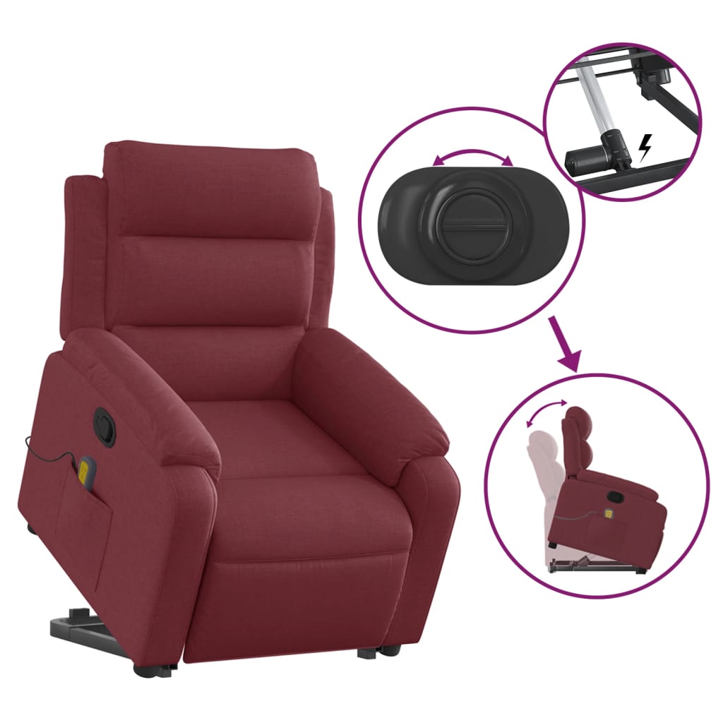 Fauteuil inclinable de massage Rouge bordeaux Tissu Fauteuils vidaXL   