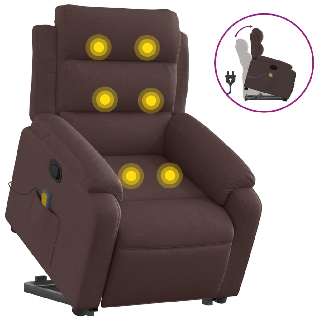 Fauteuil inclinable de massage Marron foncé Tissu Fauteuils vidaXL   